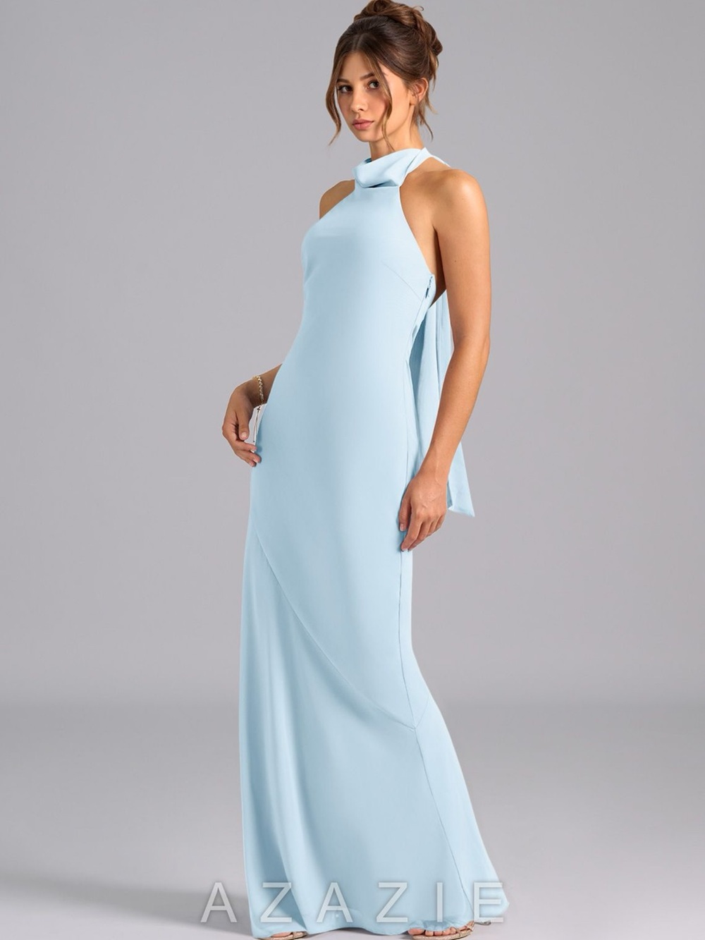 Azazie Velli Dress in Sky Blue, Chiffon, Size A2
